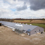 An arial shot of a barn